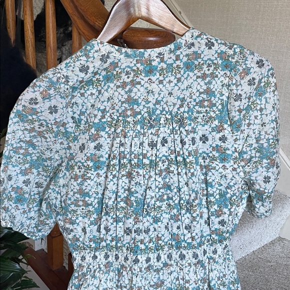 Elan Teal and White Floral Bohemian Cottagecore Midi Dress - Picture 8 of 13